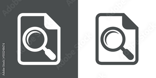 Icono plano lupa en documento gris y blanco