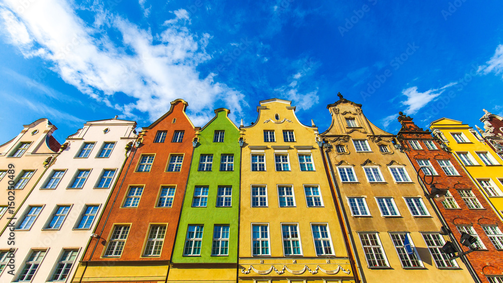 Fototapeta premium Colorful facades of historical buildings in center of Gdansk, Poland