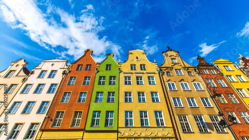 Colorful facades of historical buildings in center of Gdansk, Poland