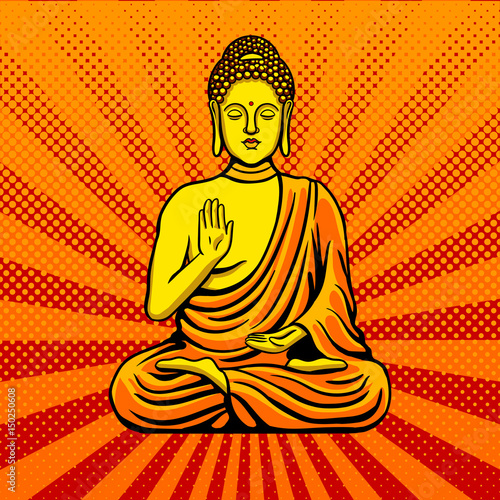 Buddha statue monument pop art style vector