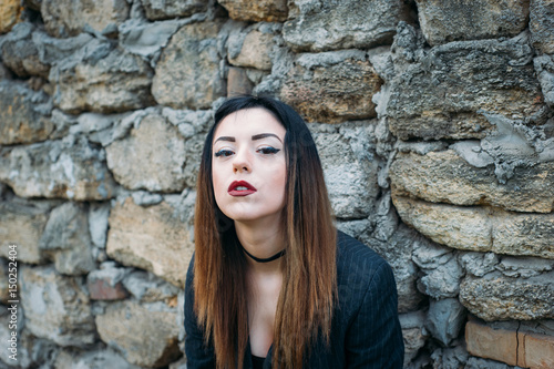 Fashion pretty woman model wearing in a black jacket © vdovychenkodenys