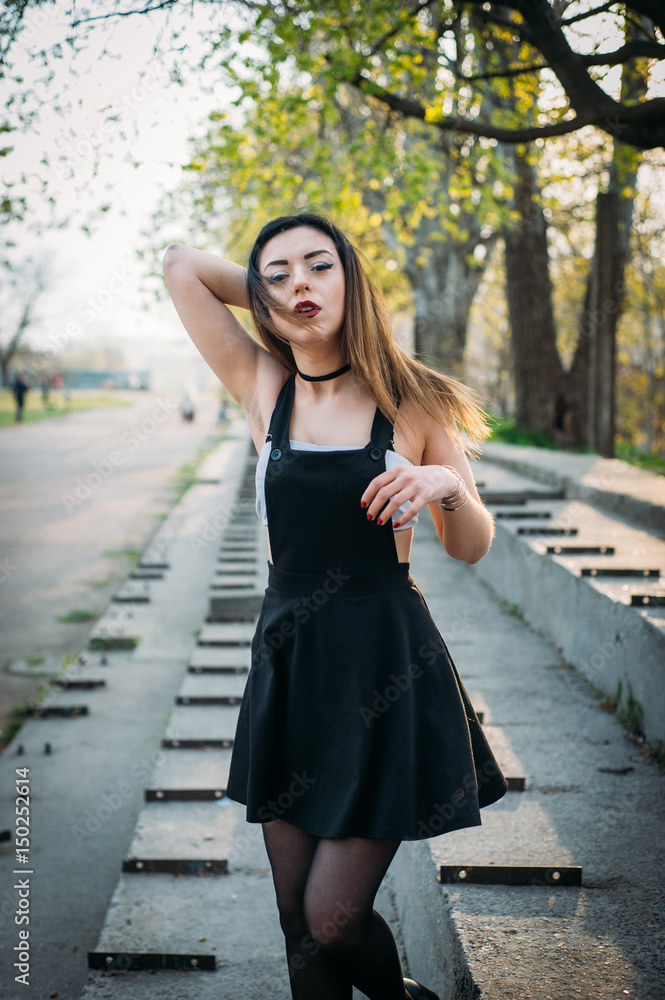 Fashion pretty woman model wearing a balck sarafan Fashion pretty woman model wearing a balck sarafan