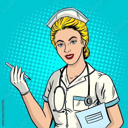 Nurse pop art style vector illustration