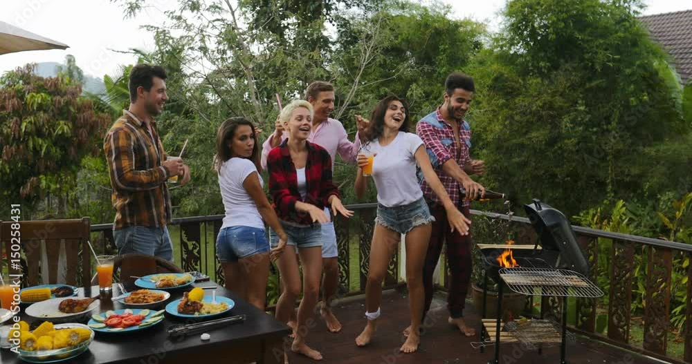 Young People Dancing While Cooking Barbecue Happy Friends Group Cheerful Gathering On Summer Terrace Having Party Slow Motion 60 Young People Dancing While Cooking Barbecue Happy Friends Group Cheerful Gathering On Summer Terrace Having Party Slow Motion 60