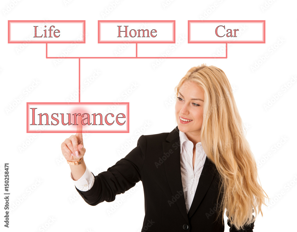 woman choosing insurance isolated over white background woman choosing insurance isolated over white background