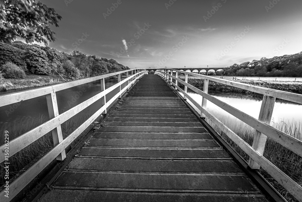 Dutton Horse Bridge in Black and white bridge over river weaver in Northwich Cheshire