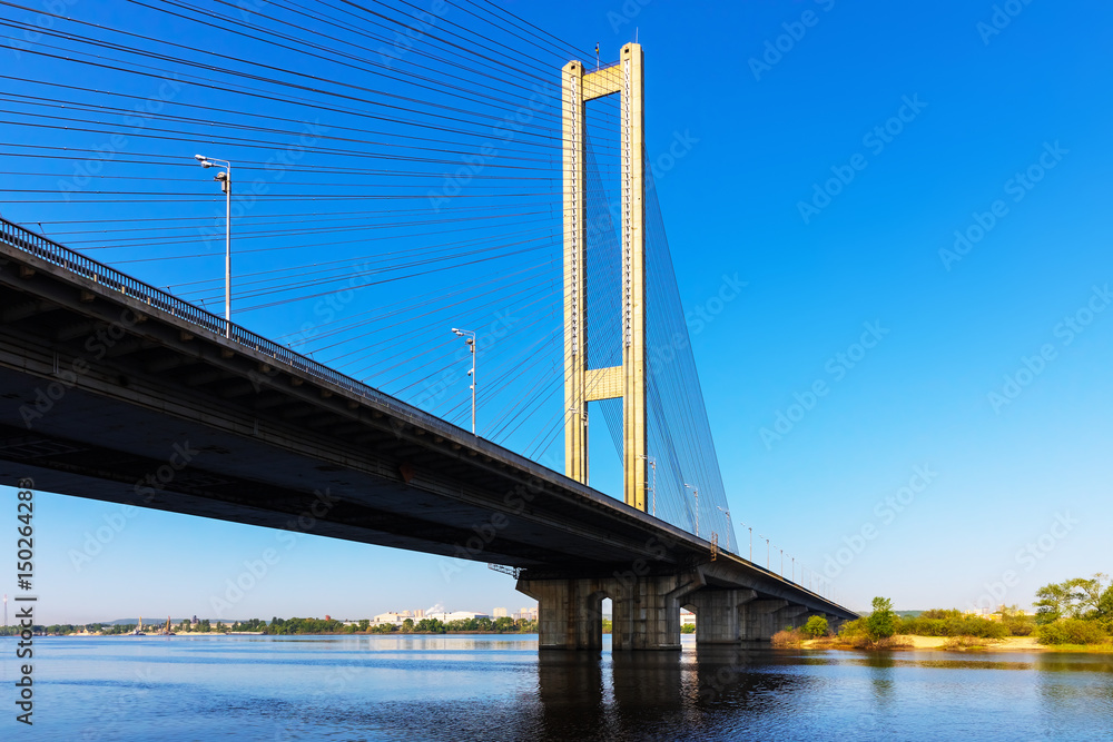 Fototapeta premium Cable bridge over Dnieper river in Kyiv, Ukraine