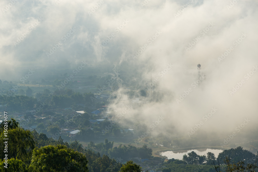 City in fog