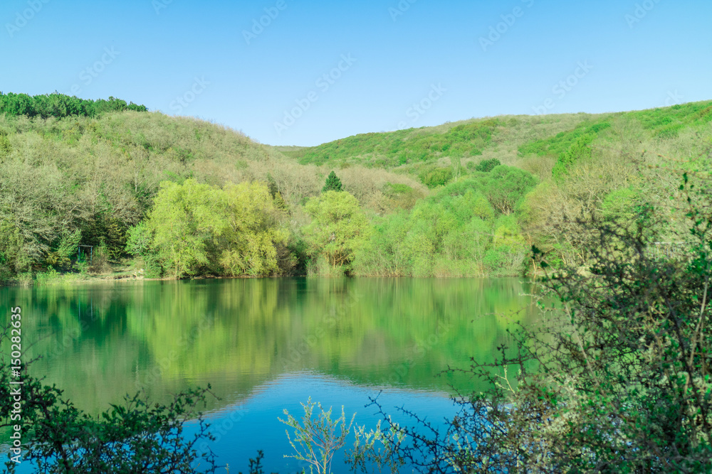 The nature of the Crimea is a beautiful place. The lake near the Skelsky cave near the village of Podgornoye, Sevastopol, Balaklava district.
