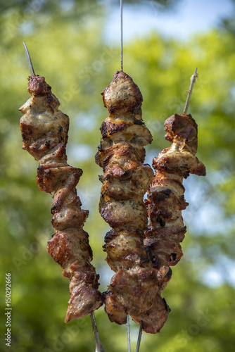 Grilled meat coals and logs