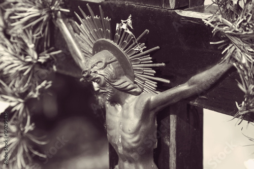crucifixion of Jesus Christ as a symbol of resurrection and immortality of the human soul (old wooden statue)