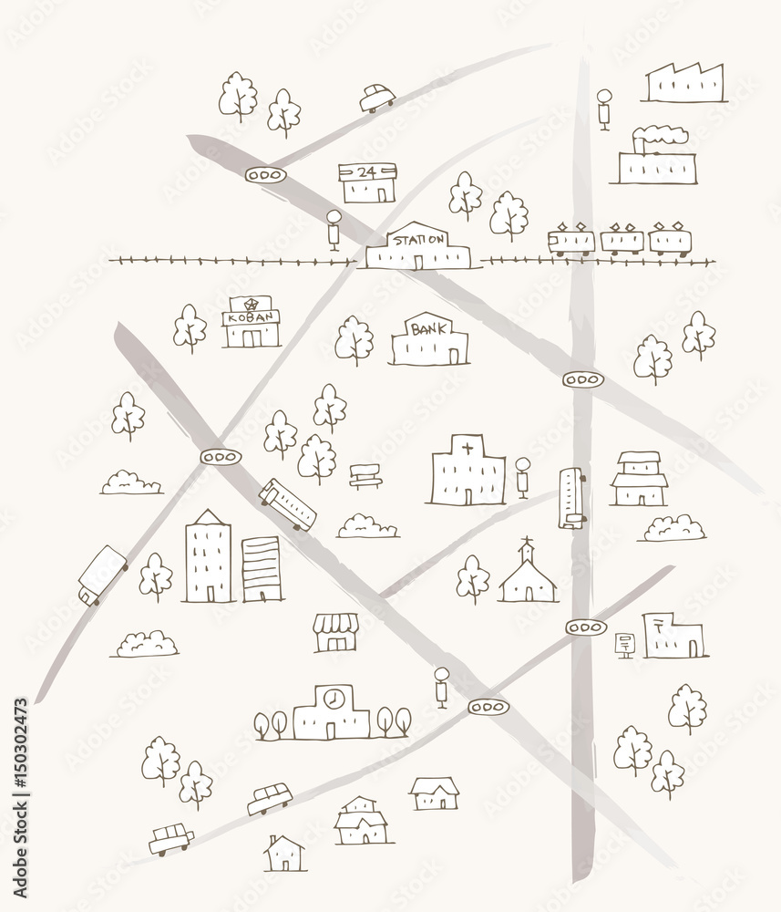 かわいい手描きシンプル雨地図イラスト Stock ベクター Adobe Stock