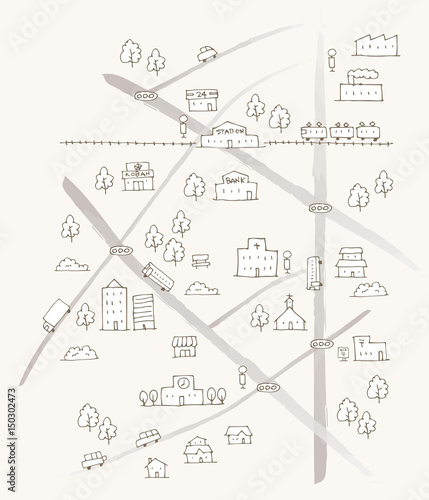 かわいい手描きシンプル雨地図イラスト
