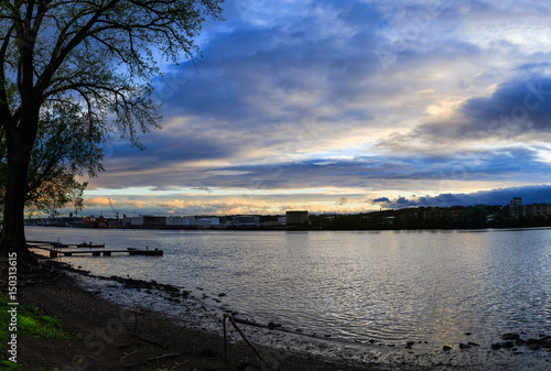 Hudson River view of Albany docks from Rennselaer NY at dusk