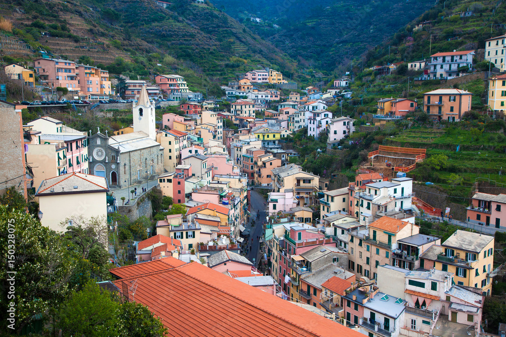picturesque town of Riomaggiore in Cinque Terre National park, Liguria region, Italy
