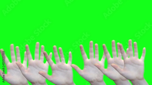 Green screen waving female hands at bottom of screen with matte photo