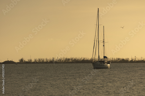 Sailboat Anchored off coast of Dredger Key Sigsbee - Key West Florida