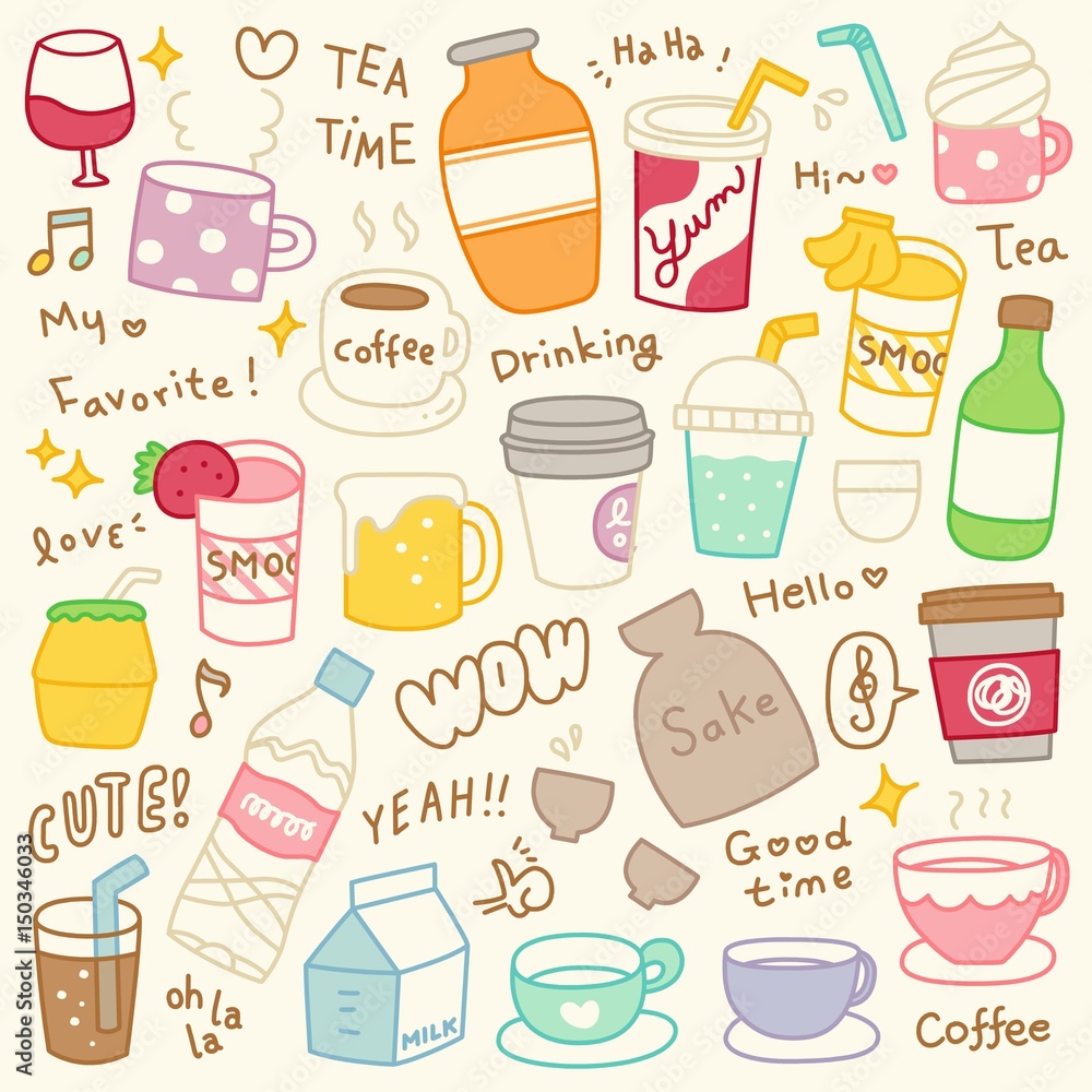 Set of Cute Beverages Doodle Set of Cute Beverages Doodle