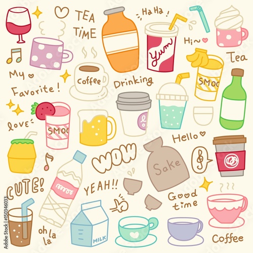 Set of Cute Beverages Doodle