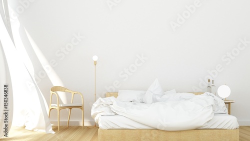 The interior Bedroom space minimal design in apartment - 3D Rendering