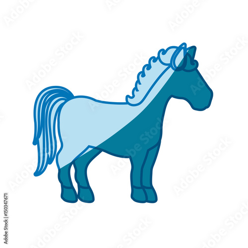blue silhouette of faceless horse standing vector illustration