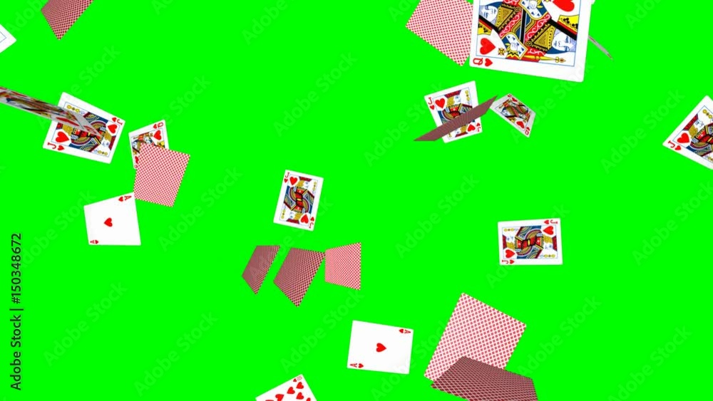 Flying poker cards background - loop, green screen, red hearts, 10, J, Q, K, A
Flying poker cards background - loop, green screen, red hearts, 10, J, Q, K, A