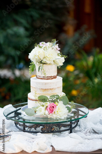 Cutsom Wedding Cake at Reception photo