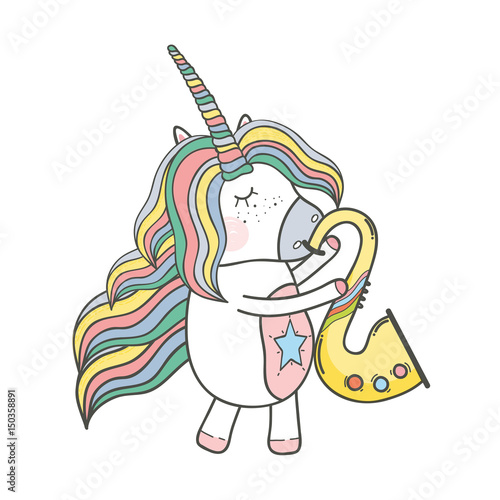 beautiful unicorn play saxophone instrument