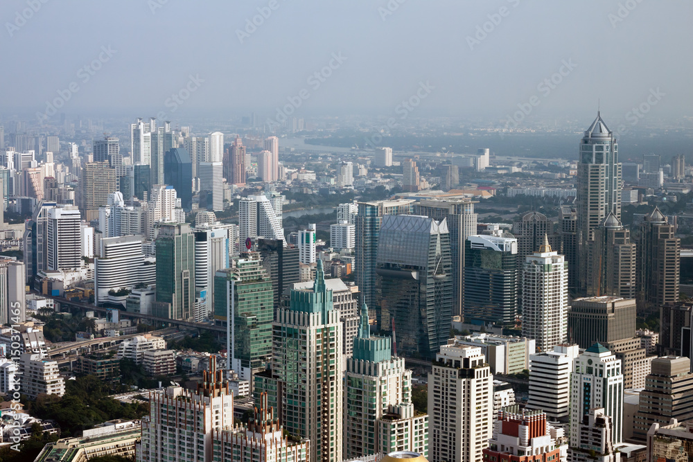 Bangkok Skyline, aerial view of capital in Thailand.