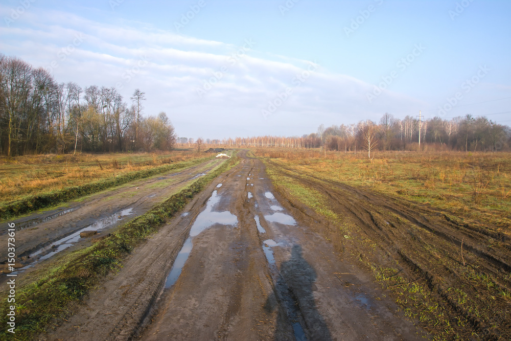 Wet muddy country road
