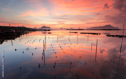 Fototapeta Naklejka Na Ścianę i Meble -  Sunrise at Sam Chong Tai, Phang-Nga bay southern of Thailand