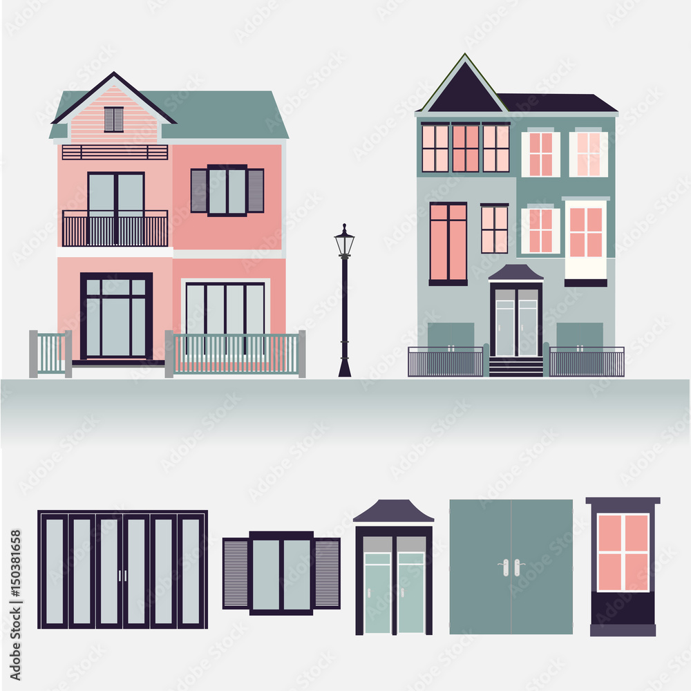 house exterior set icons vector illustration