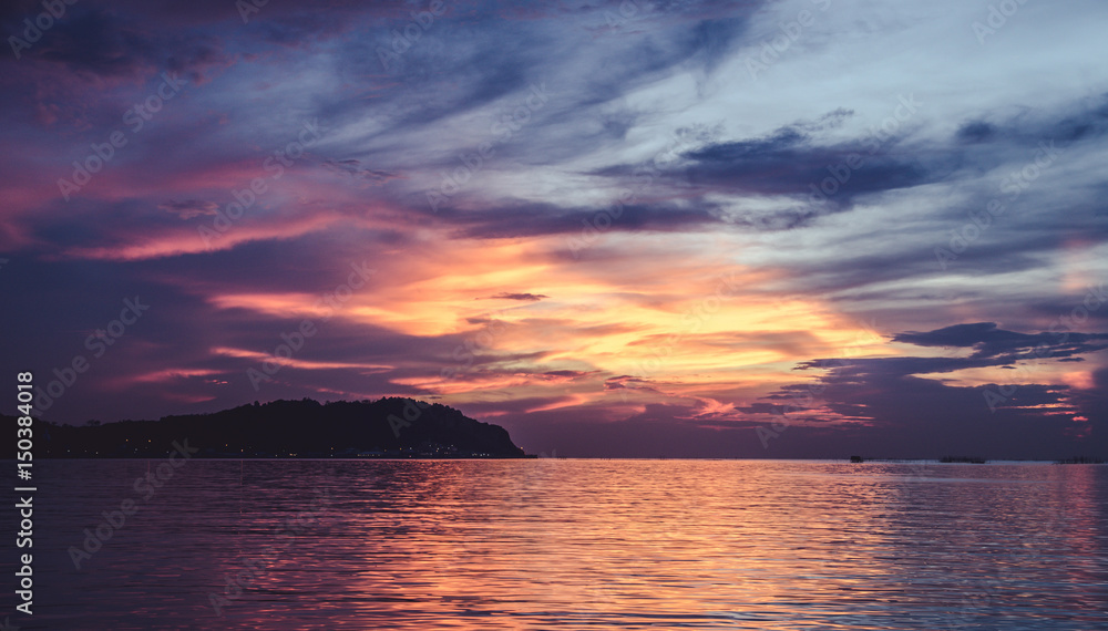 sunset or sundown on sea landscape