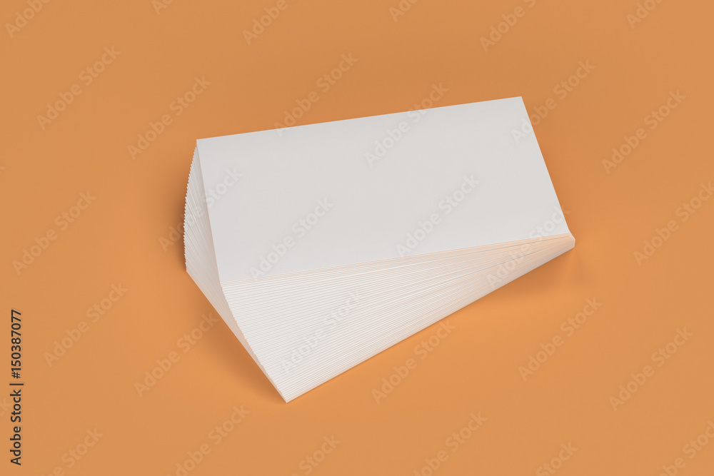 White blank business cards mock-up on orange background White blank business cards mock-up on orange background