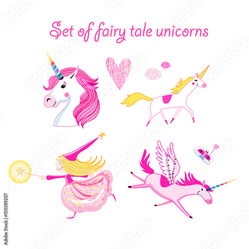 Vector illustration set of unicorns