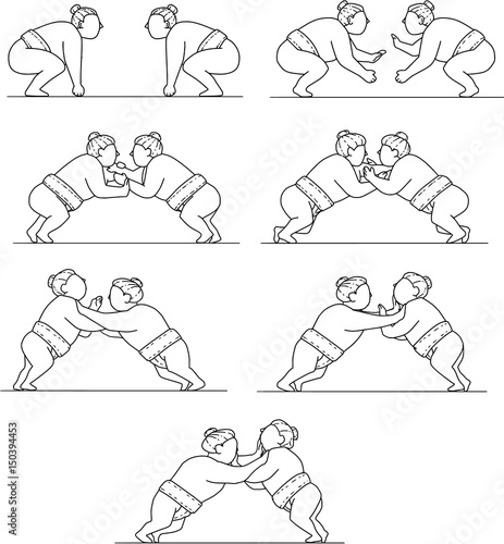Rikishi Sumo Wrestlers Wrestling Mono Line Collection Set