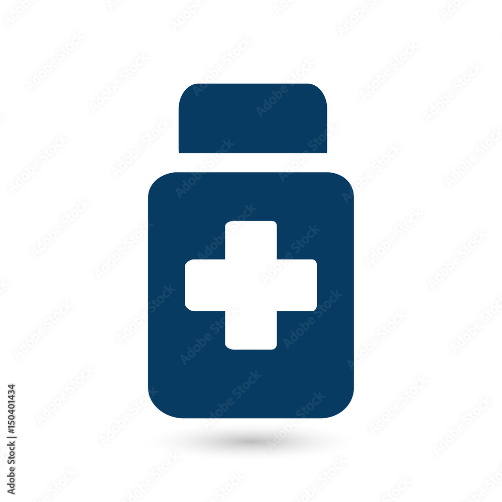 Drugs sign icon. Pack with pills. Flat design style. Drugs sign icon. Pack with pills. Flat design style.