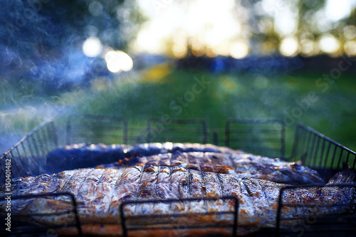 Fish on the grill in the street