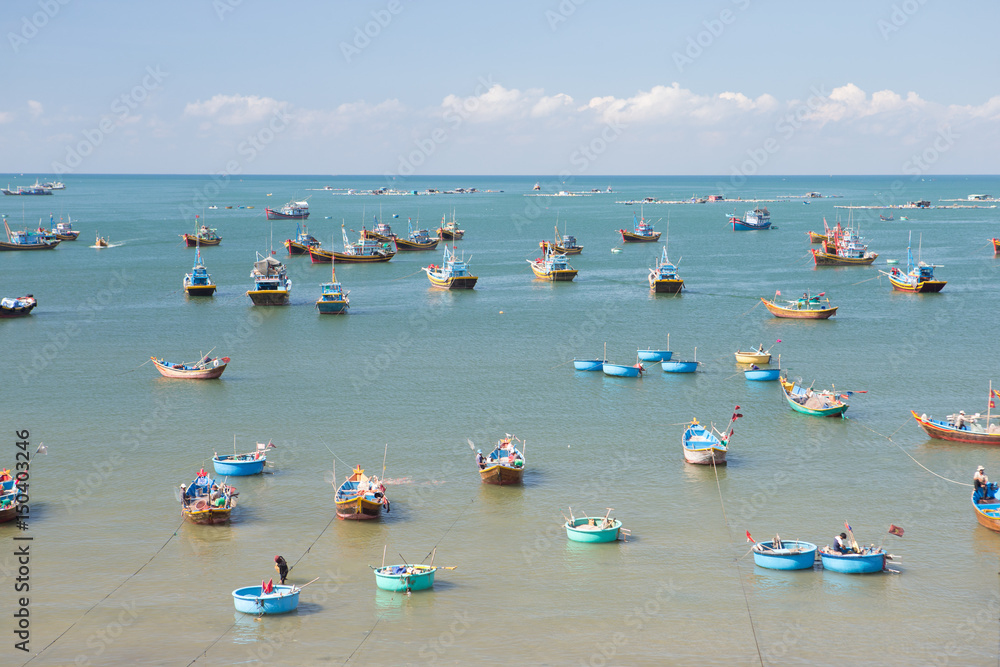 Mui Ne fishing village and traditional Vietnamese fishing boats