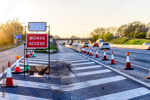 Works Access Only Sign on UK Motorway Evening