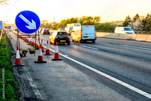 Photography Evening view UK Motorway Services Roadworks Cones