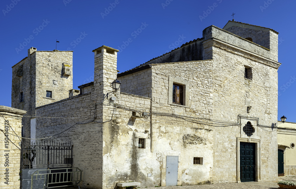 Ancient medieval fortified farmhouse with an adjoining church in the hamlet of Sovereto. The first news about the construction of the church dates back to 1175. Terlizzi, Puglia. ITALY