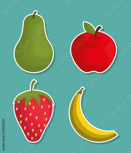 healthy fruits, nutrition related icons over blue background. colorful design. vector illustration