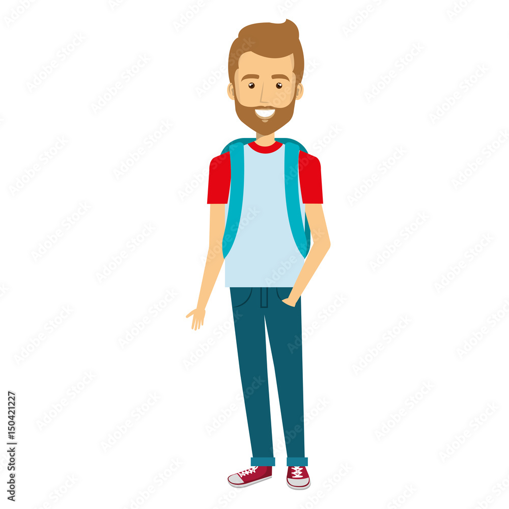young man with schoolbag casual avatar vector illustration design