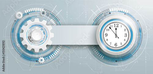 Futuristic Gear Construction Clock Circuit Board Banner