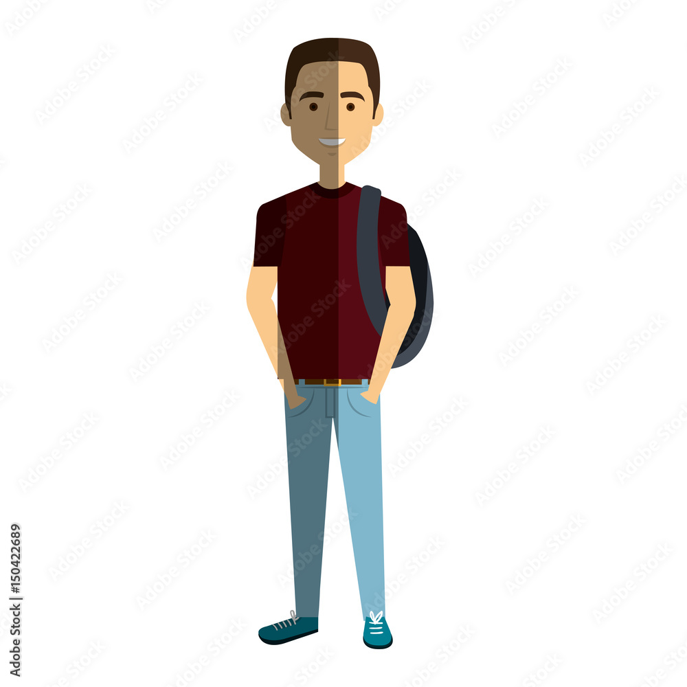 young man with schoolbag casual avatar vector illustration design