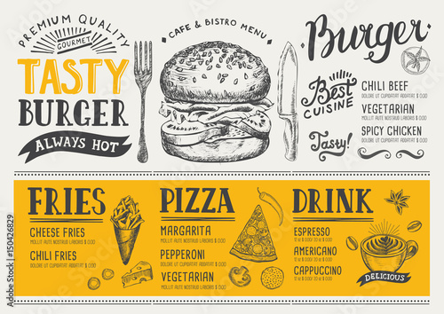 Restaurant food menu, template design.