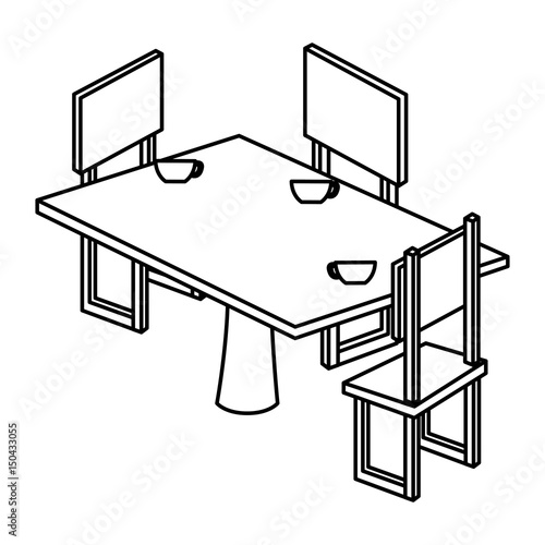 table with chair isometric vector illustration design