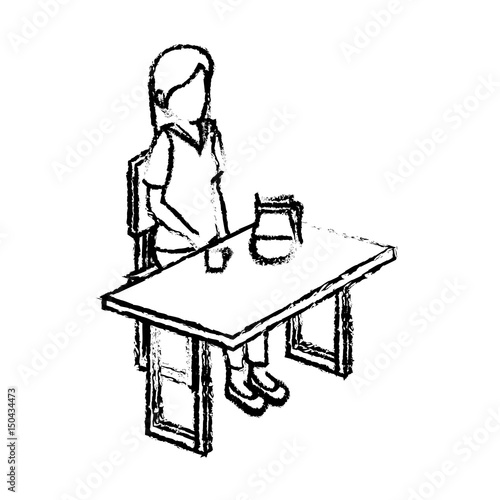 businesswoman in cafeteria isometric avatar character sitting in restaurant vector illustration design
