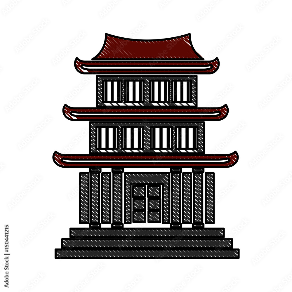 drawing house japanese traditional chinese facade vector illustration